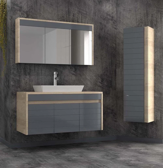 Hira 40 Inch Light Oak & Anthracite Single Sink Floating Bathroom Vanity