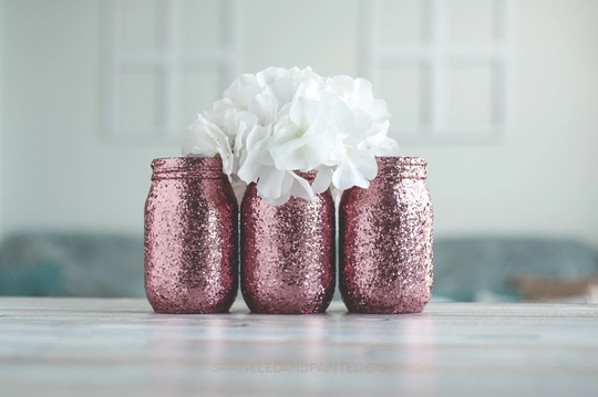 3 Pink Glitter Organizing Jars, Tween Gift, Small Plant Pots, Succulent Planters, Mason Jar Vanity Organizer