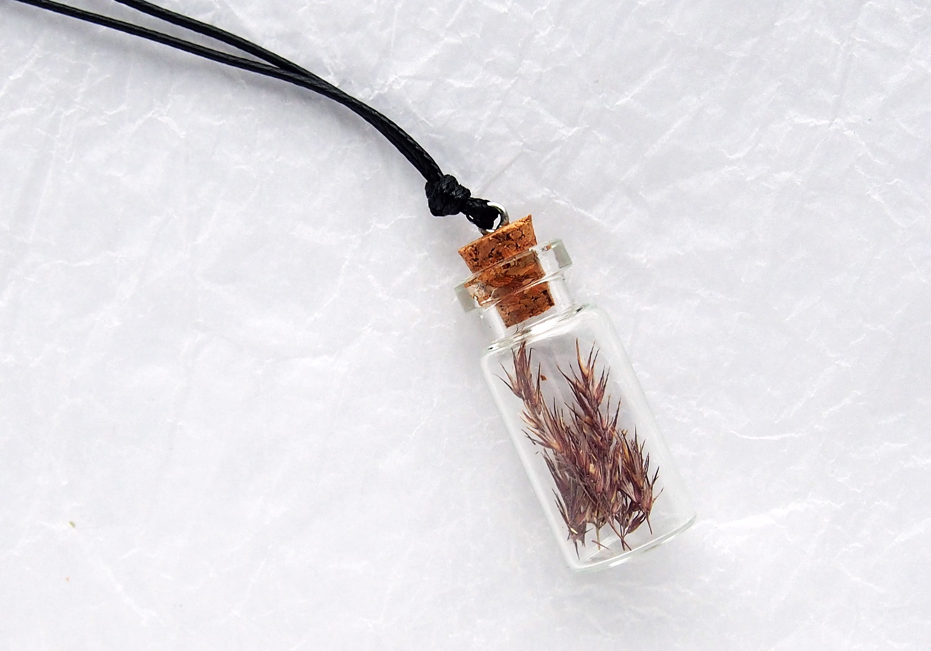 Mini Bottle Necklace With Melinis Minutiflora, Enchanted Forest Necklace, Glass Vial Tiny Terrarium, Magic