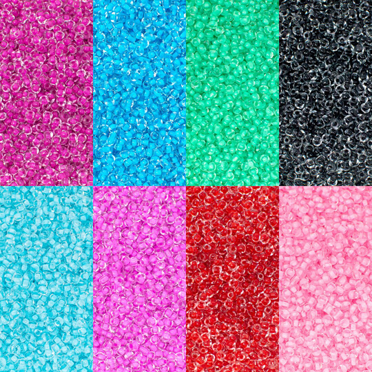 Transparent Inside Colour Seed Beads. 8 Colours. 2mm, 3mm, 4mm. 50G Pack