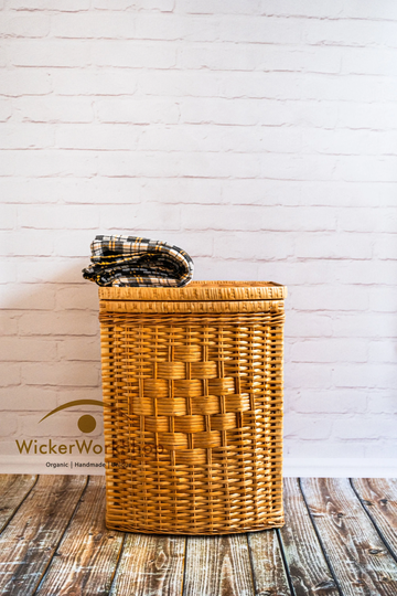 storage Basket, Wicker Laundry Basket With Lid. Hamper, Organizer, For Bathroom, Lid