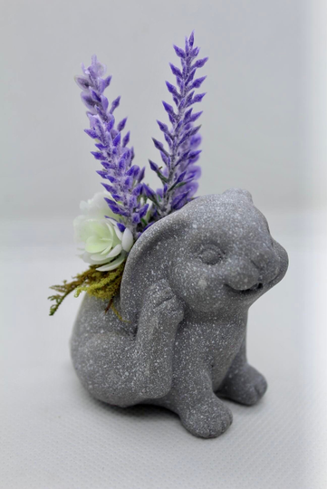 Lavender Rabbit Fairy Garden Planter - Fairy Miniature, Decor, Miniature Garden, Plant, Flowers , Stone Figurine