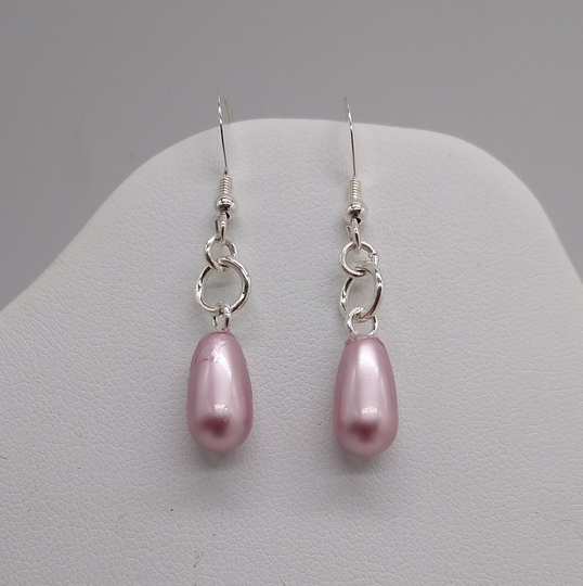 sterling Silver Swarovski Crystal Powder Rose Pearl Teardrop Earrings; Pink; Choose Leverback Or Earwire Closure;