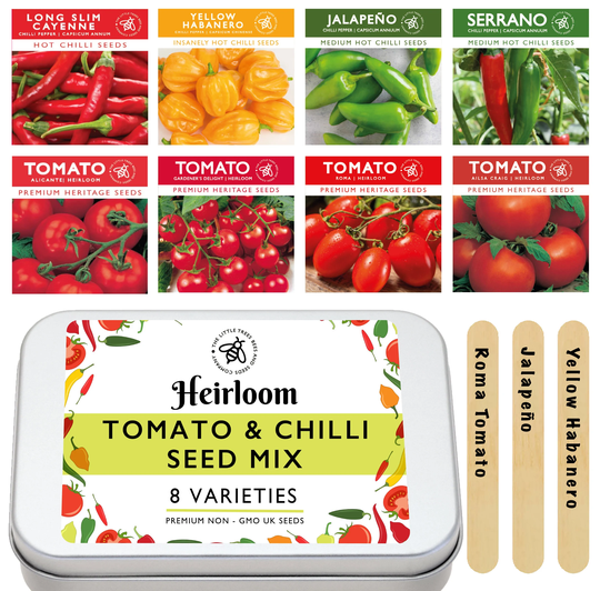 Heirloom Tomato & Chilli Pepper Seed Kit 8 Easy Sow Varieties Of Seeds For Planting UK