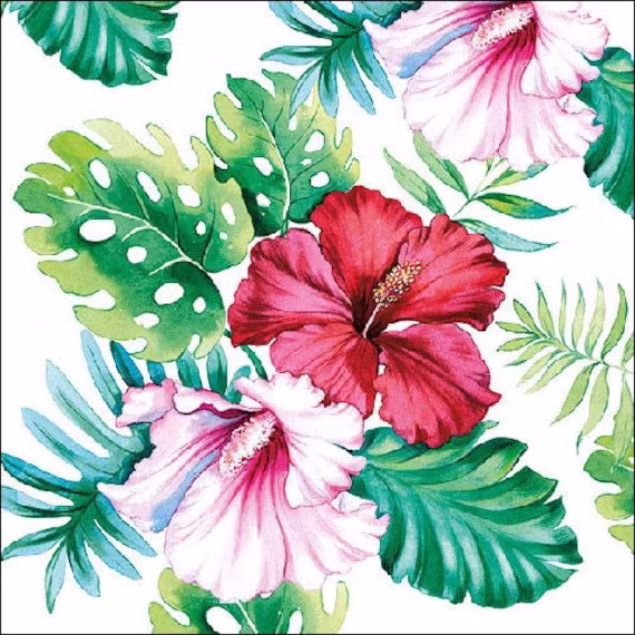 4 Individual Bright Hibiscus Decoupage Napkins. Tropical Floral Paper Craft Napkins, Decoupage, Scrapbook, Mixed Media, General
