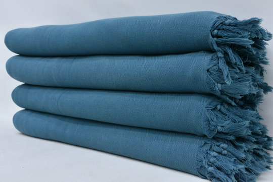 Sofa Cover, Gift Throw, Organic Cotton Blanket, Bedspread, Turkish Picnic Petrol Blue 70x94 Inches I-107