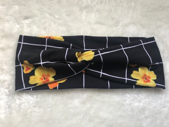 Yellow Hibiscus & Striped Floral, Soft Twist Turban Headband, Headbands For Women, Women's Headbands, Yoga Headband