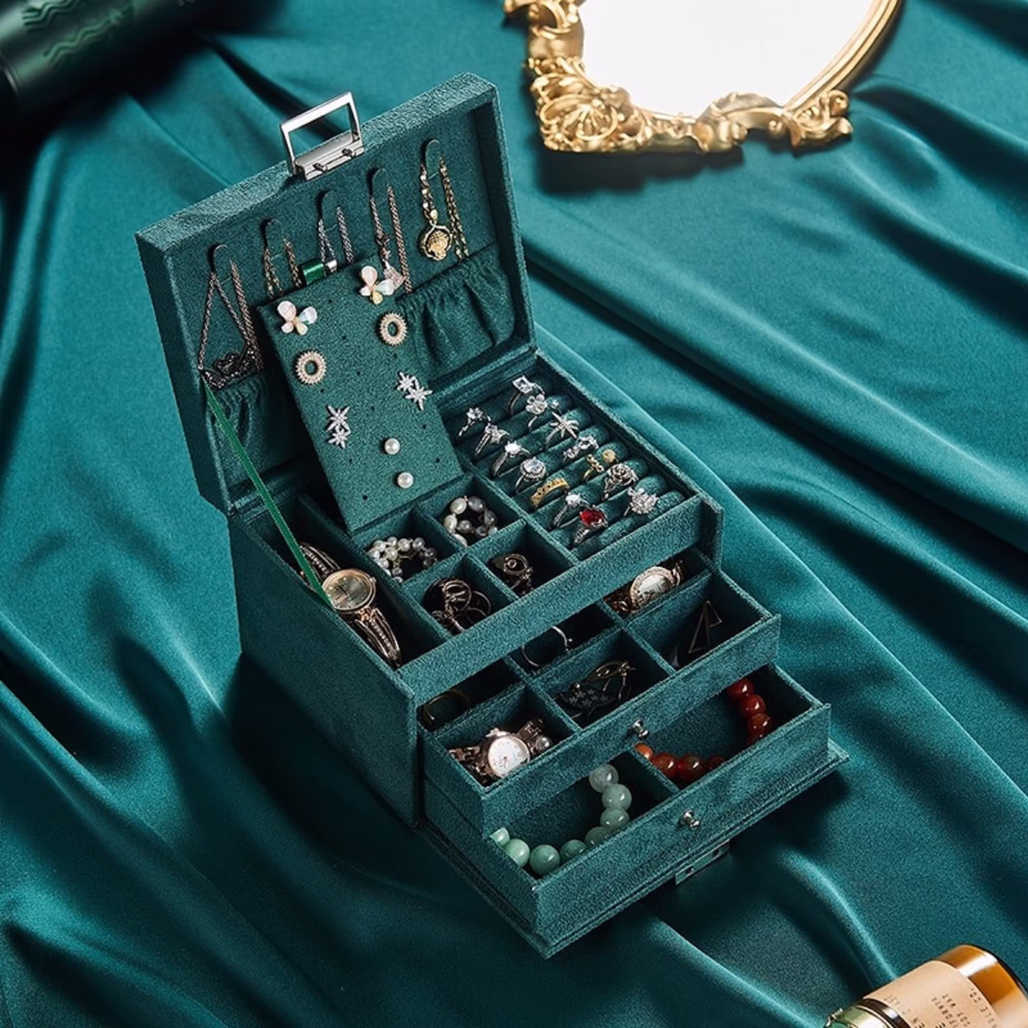3 Layer Jewelry Box With Lock Organizer For Women, Velvet Box, Makeup Holder Cases Women Wedding Gifts