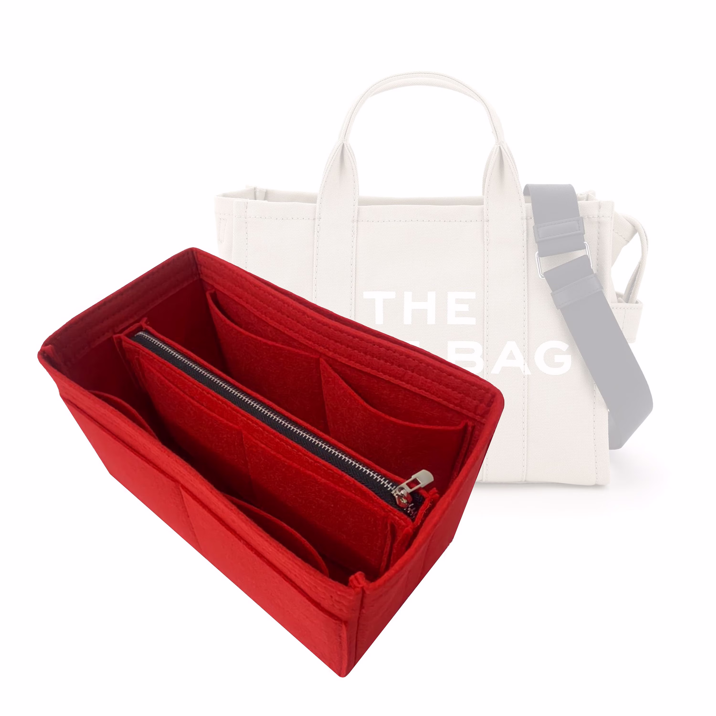 The Tote Bag Organizer/Traveler Insert With Detachable Felt Zipper Pocket Handbag Storage Purse Liner Pocket Laptop Ipad