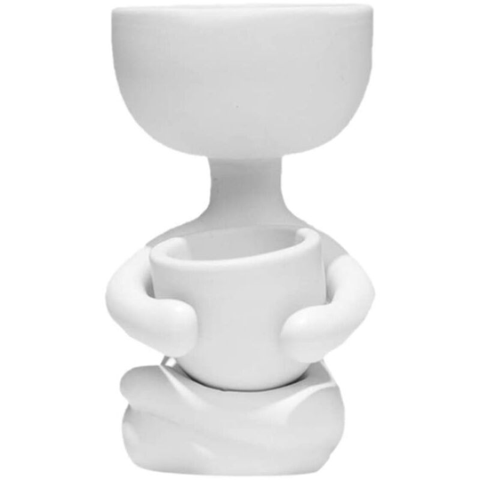 Ceramic Flower Pot Portrait Flower Pot Table Succulent Cactus Humanoid Vase Desktop Flower Stand Black Plant Container 6X6x10cm (White)