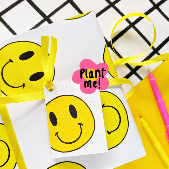 Seed Paper Gift Tag Smiley Face, Wildflowers, Plantable, Birthday, Present, Eco Friendly Recycled, Handmade