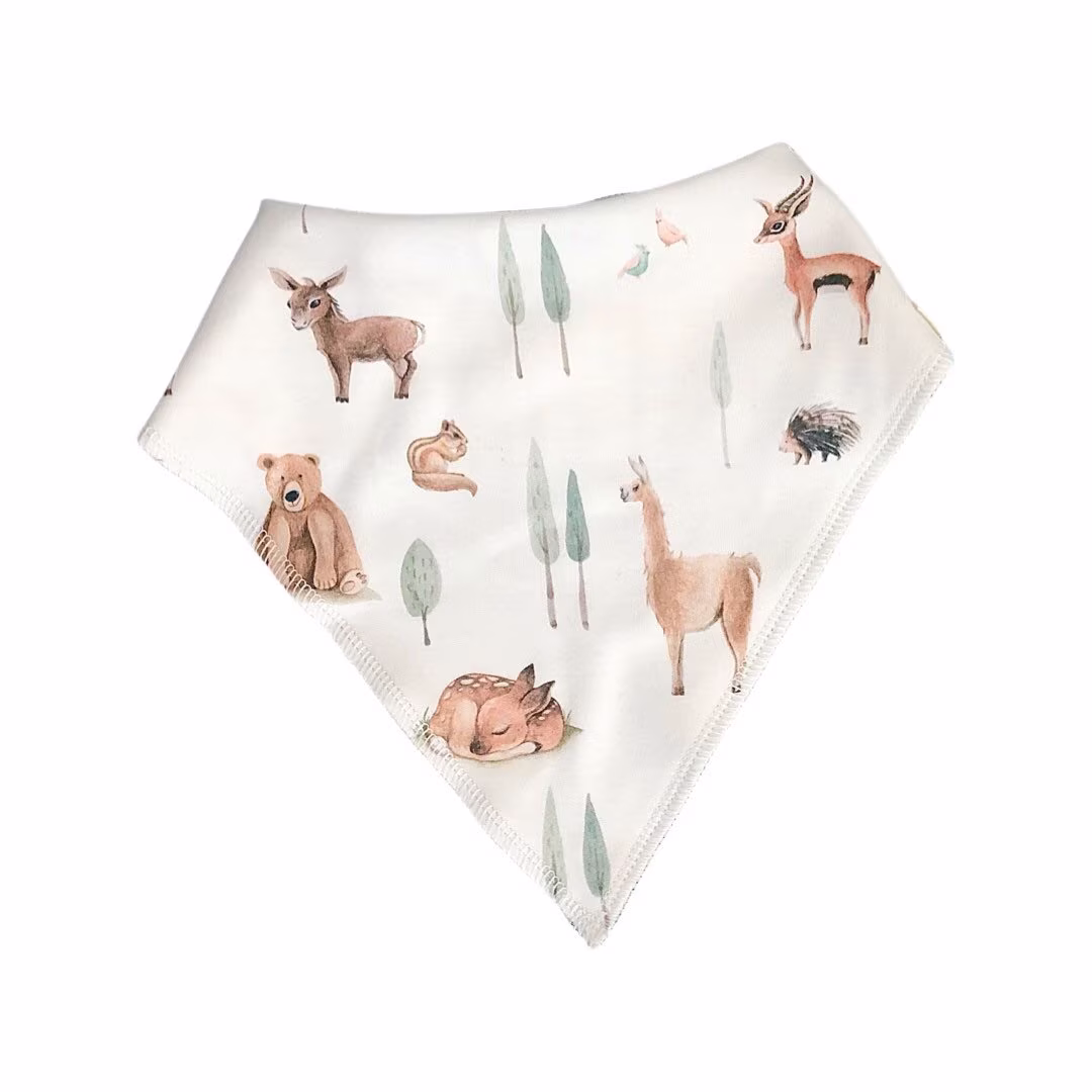 Baby Bandana Bibs, Organic Gender Neutral Baby, Woodland Bib, Handmade Adjustable 0-12M