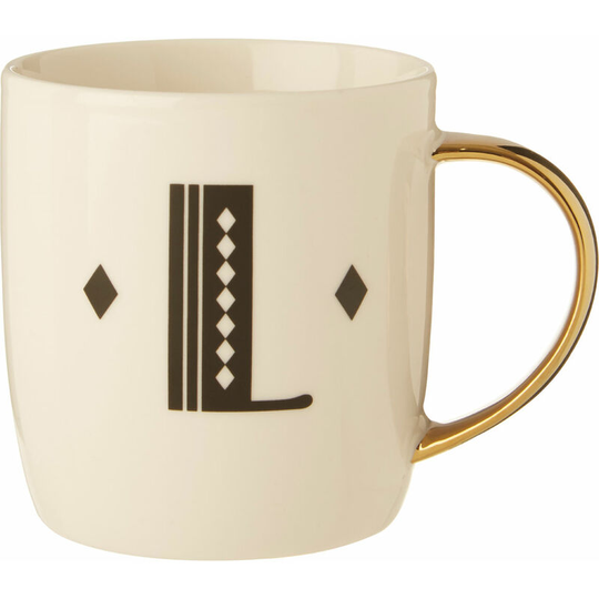Premier Housewares - Diamond Deco e Letter Monogram Large Mug Personalised Coffee Mug / Espresso Cups For Home And Office Use Cappuccino Cup For