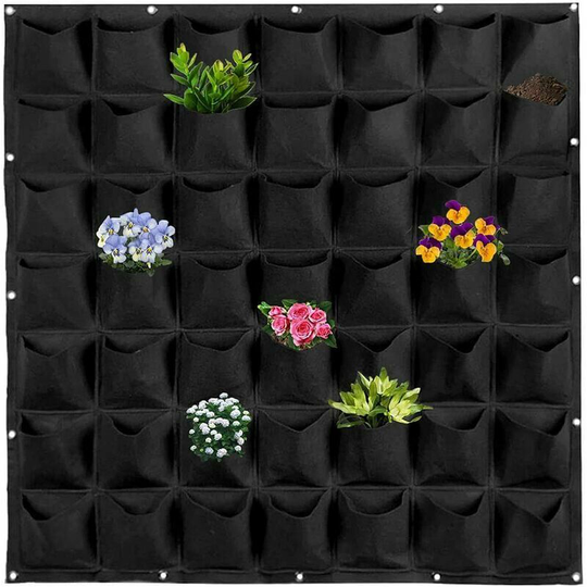 Wall Planting Garden Plant Bag Wall Planter Felt Planter Bags Hanging Greening Vertical Flower Pot for Indoor Outdoor Balcony Gardening (Black 49