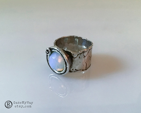 Vintage Silver & Opalite Ring, Organic Shape