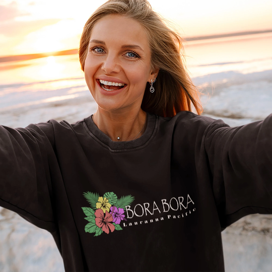 Bora Hibiscus Flower Unisex Sweatshirt, Lauranna Pacific, Tropical From Heavy Blend Crewneck Sweatshirt