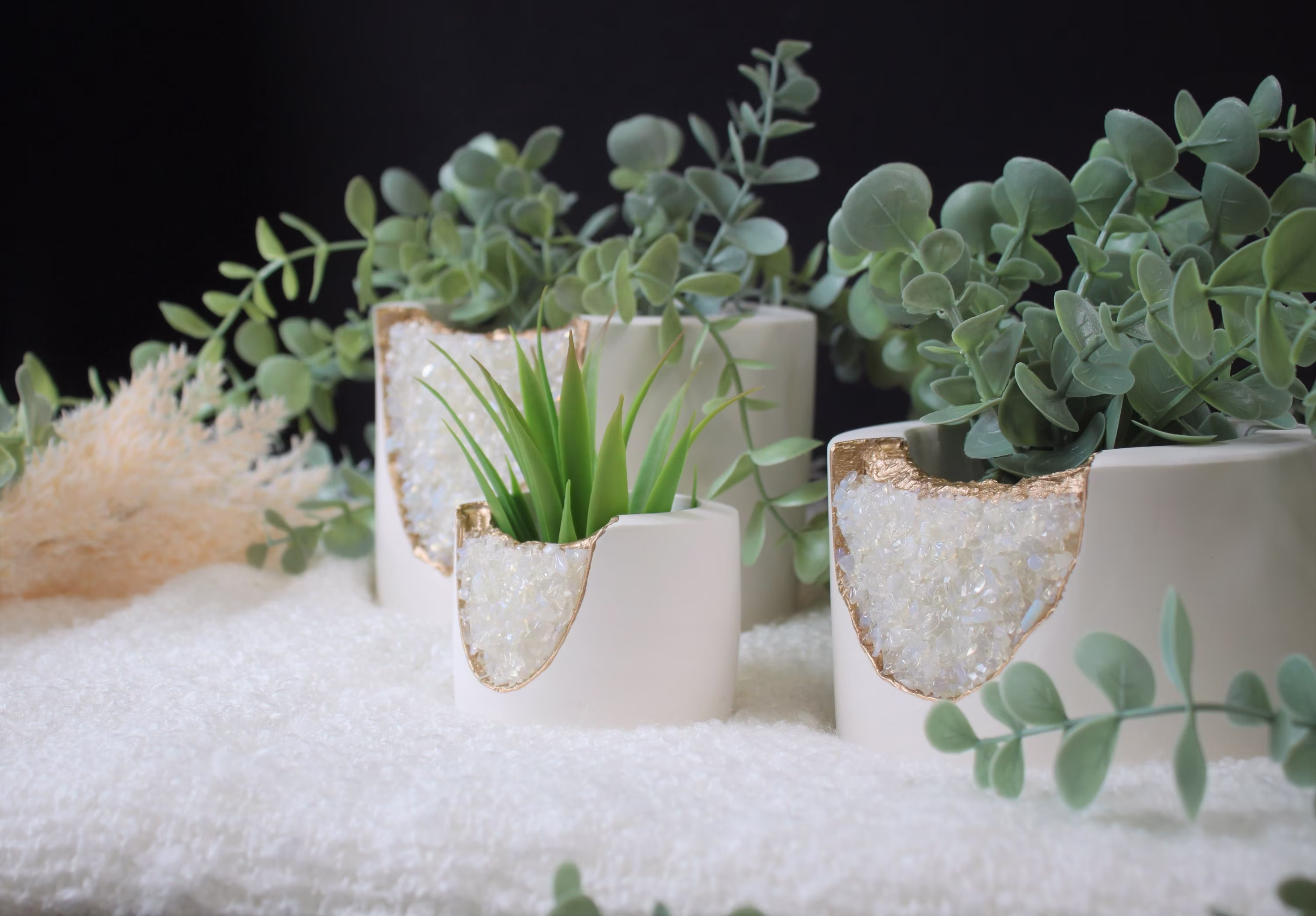 Opalite Crystal Planters With Gold Trim, Pretty Plant Pot, Geode Planter, Birthstone Gift, Succulent Pot