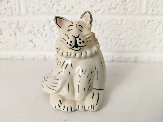 Vintage Heather Goldminc Cat Salt Or Pepper Shaker | White Figurine With Gold Accents