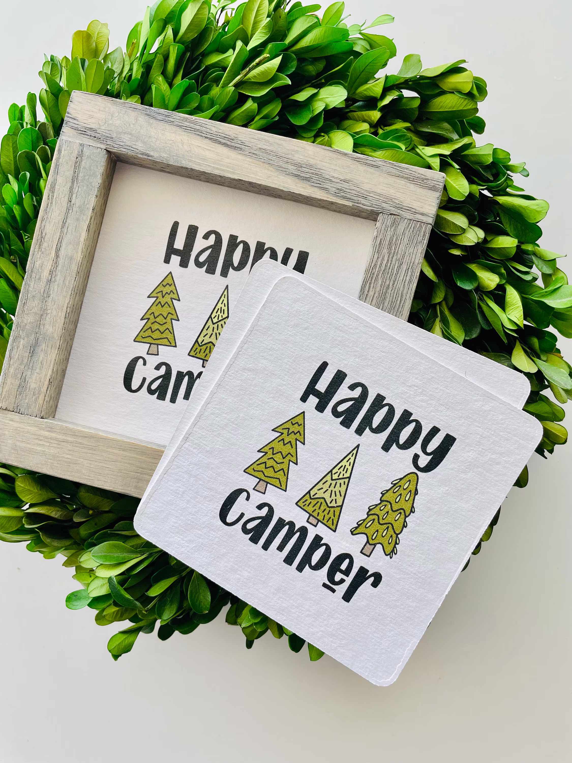 Happy Camper Tile, Interchangeable Decor Sign, Tiered Tray, Seasonal Decor, Camping Life, Tent Camping Camping, Forest