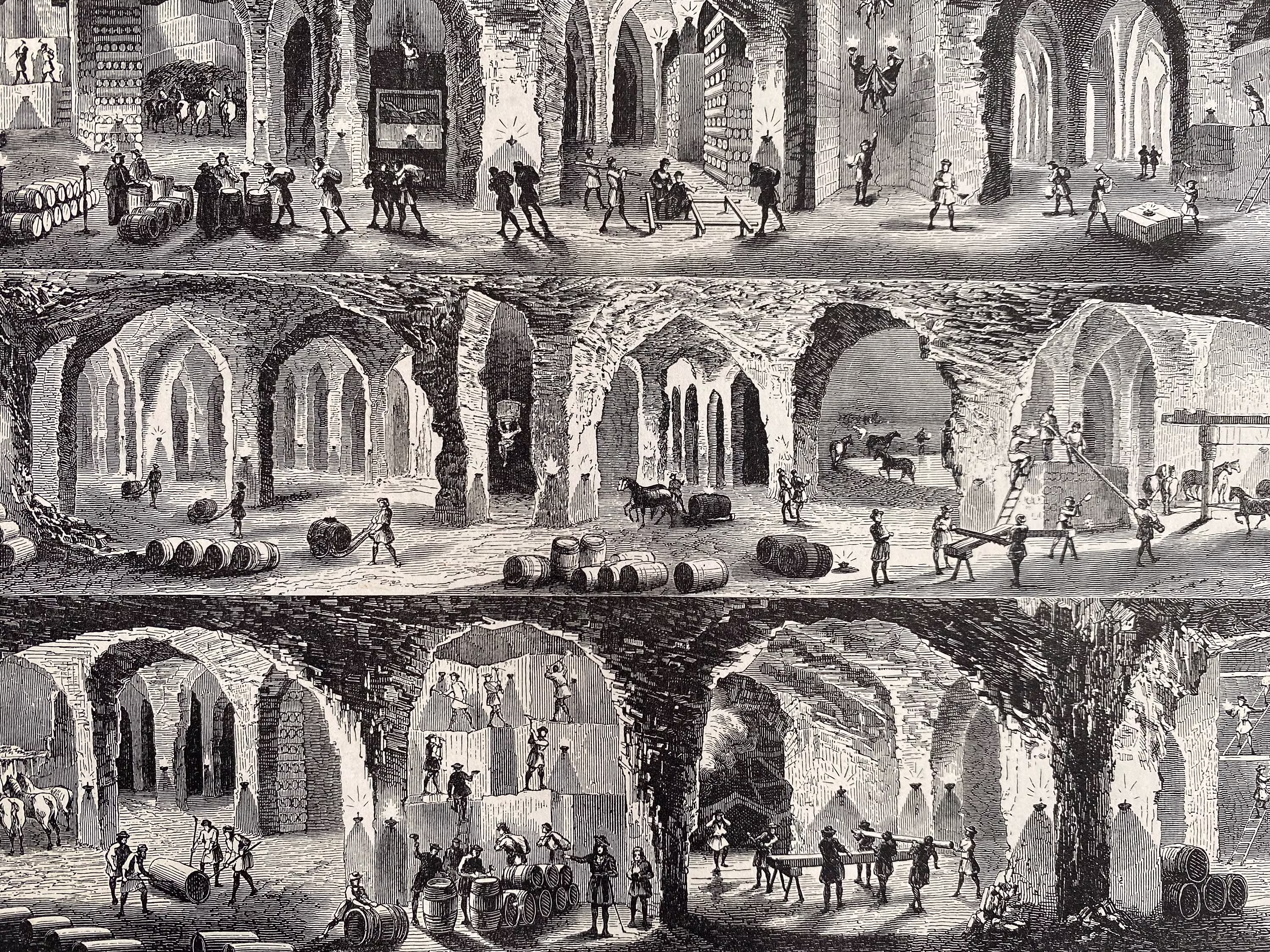 1870 Salt Mines - Geology Original Antique Print Mining Diagram Mounted & Matted Available Framed