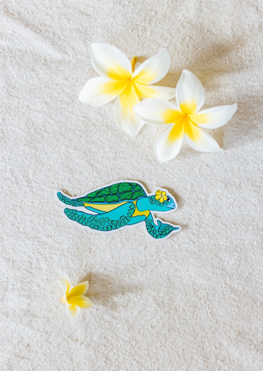 Hibiscus Honu Sticker, Turtle, Sea Hawaii Vinyl, Flower, Tropical, Glitter Sticker
