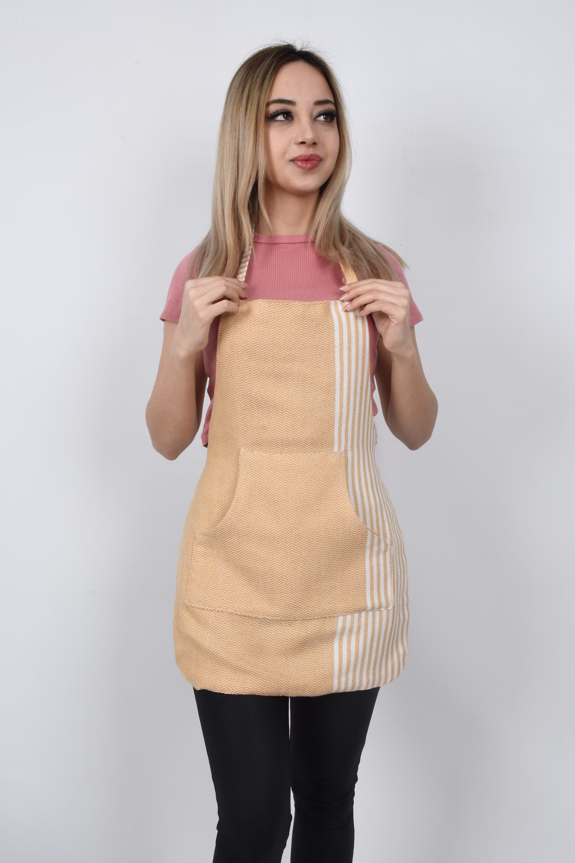 Organic Cotton Smock, Turkish Towel Apron, Cooking Kitchen Gift For Her, Personalized Mustard Apron, Chevron Design Aprn