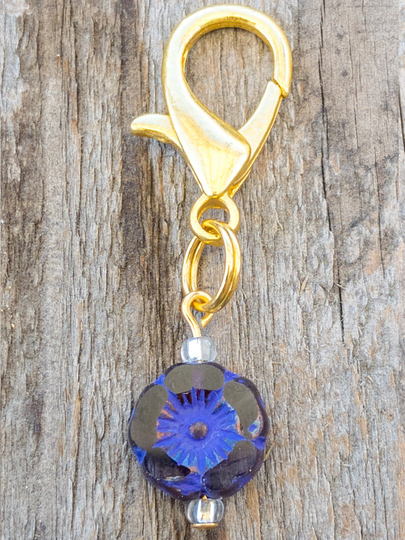 Hibiscus Czech Glass Collar Charm - Deep Violet
