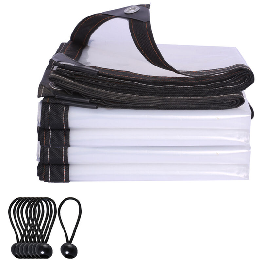 Clear Waterproof Cover Tarp with Elastic Ties Dustproof Rainproof Tarpaulin 6 x 6FT Garden Plant Cover with Eyelets for Plant Greenhouse Kennels Yard