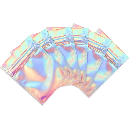 Sun Flowergb - 100 Pack Resealable Foil Bags Mylar Smell Proof - Multipurpose Food Safe Zipper Airtight Bags for Business (Holographic)