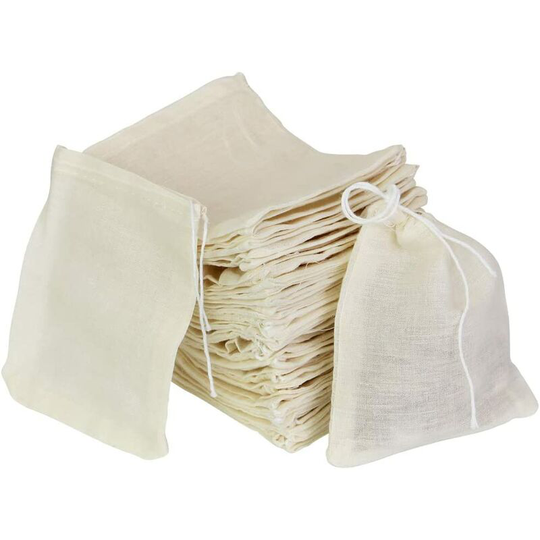 50 Pack Reusable Cotton Muslin Bags for Kitchen, Potion, Tea, Coffee, Spice Storage, White