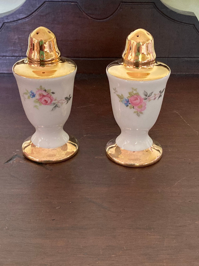 Vintage Salt & Pepper Shakers With Rose Design