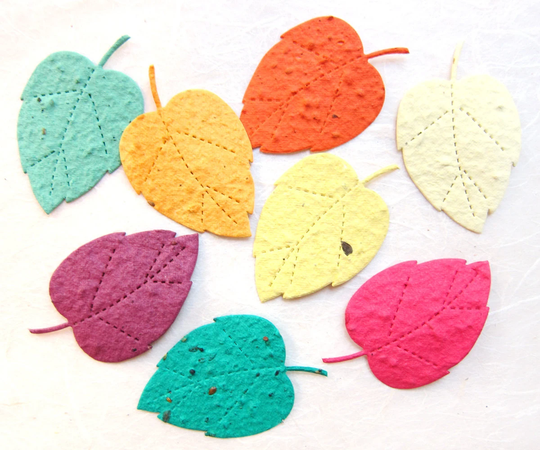 10+ Seed Paper Leaves Wedding Favors - Plantable Place Cards Unique Favor Birch Leaf Seating Green & Fall Colors
