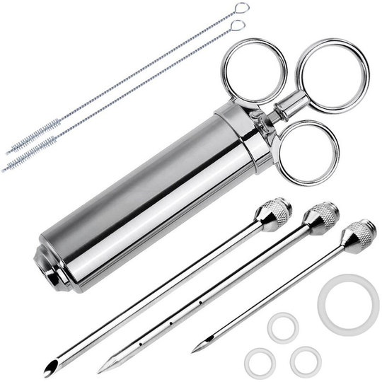 Meat Marinade Injector 304 Stainless Steel 3 Needles Sauce Seasoning bbq Smoker Grill Beast Turkey Cooking Condiment Accessories - Silver