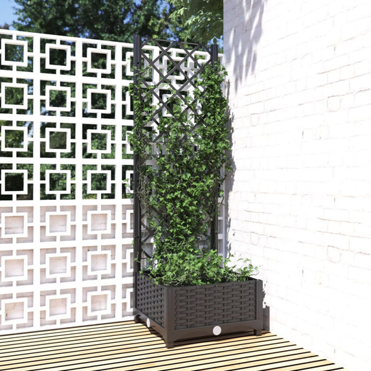 Garden Planter with Trellis Black 40x40x121.5 cm pp