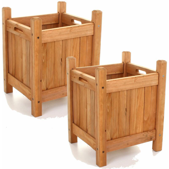 Geezy - 2 x Wooden Garden Planters Flower Plant Pot Window Box Planting Raise Bed Basket (2 x Square Planters) - ...