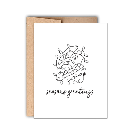 Seasons Greetings Letterpress Holiday Card, Tangled Lights Christmas Funny Card