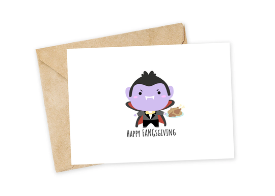 Happy Fangsgiving - Funny Halloween Card, Vampire, Turkey, Ghost Boo, Autumn Fall Holiday, Season