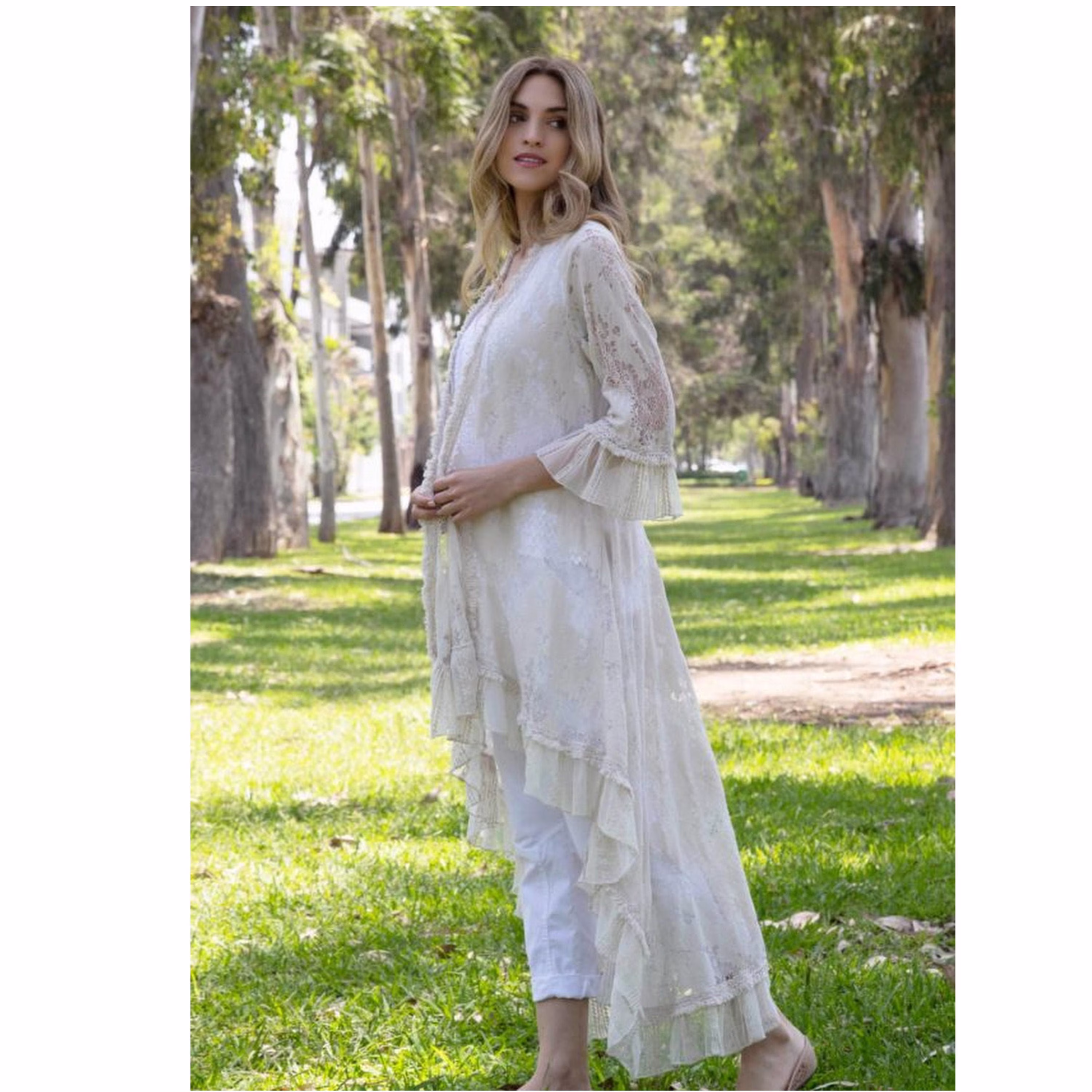 Elif Organic Baumwolle Cotton Lace Romantic Bohemian Ibiza Long Duster