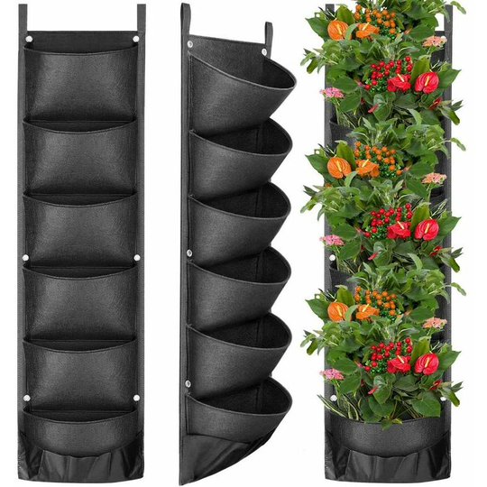 Monly - Updated Triumph Plant Bags Vertical 6 Pocket Wall Planters Hanging Plant Bags for Garden Lawn Yard Fence Plants 2-Pack