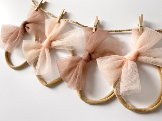 Pink Powder Headbands, Baby Girl Headbands Shower Gift Christening Newborn