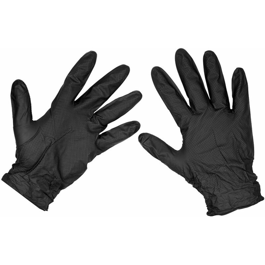 SSP57L Black Diamond Grip Thick Nitrile Powder-Free Gloves l - pk 50 - Sealey