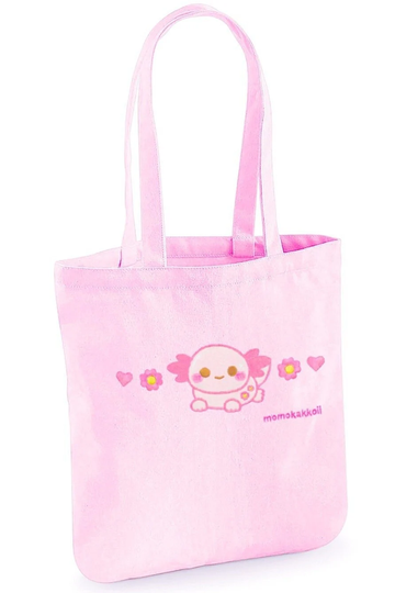 Organic Cotton Xoxi The Axolotl Embroidered Tote Bag Pastel Pink Aesthetic Cute Adorable Kawaii By Momokakkoii