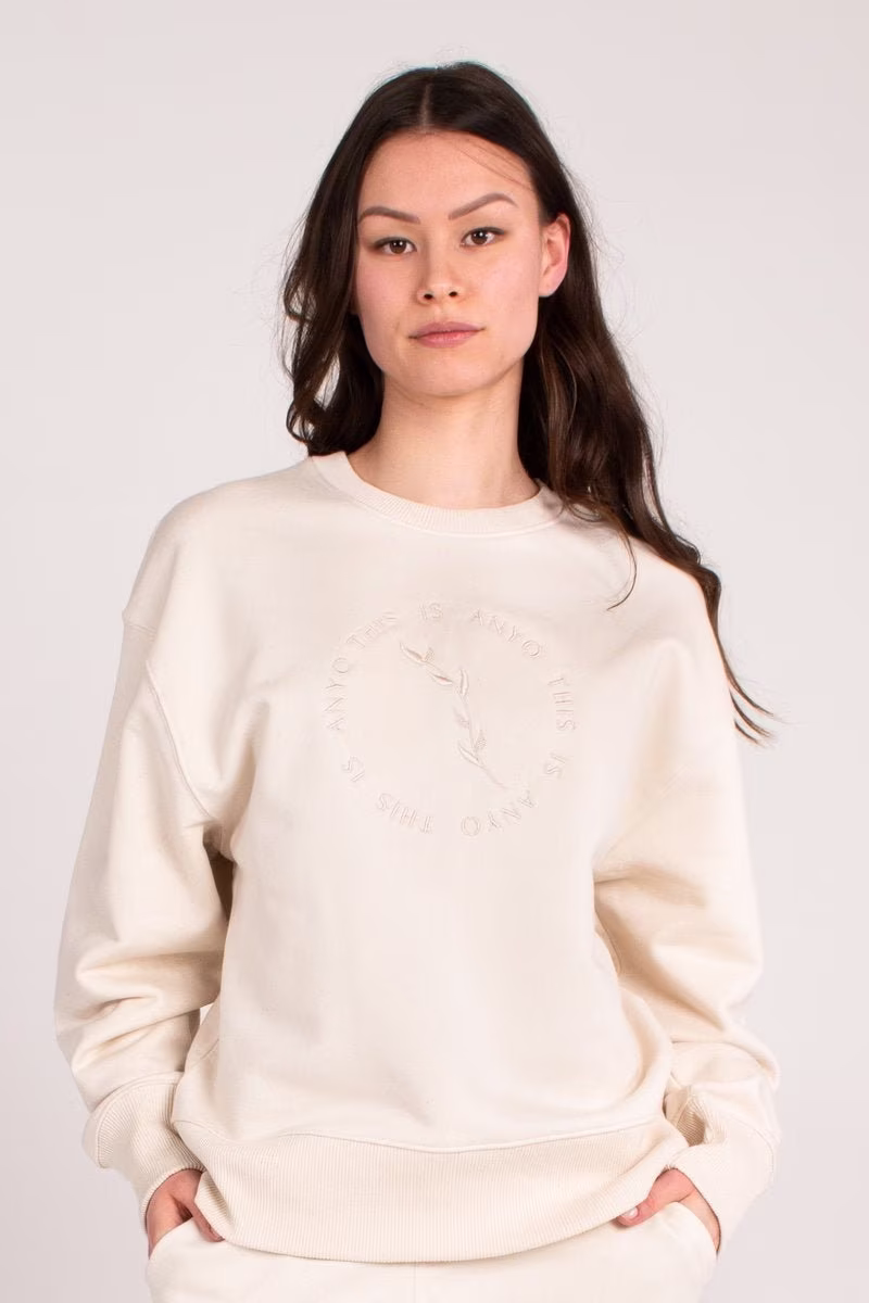 Undyed Organic Oversized Embroidered Sweatshirt - Natural