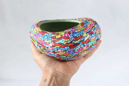 Medium Colorful Pebble Shape Indoor Planter With Drainage Hole