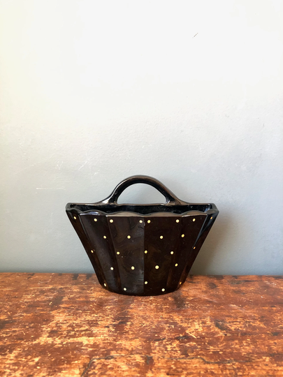 Vintage Retro Basket Wall Planter Black & Gold Kitsch Storage Funky Home Decor