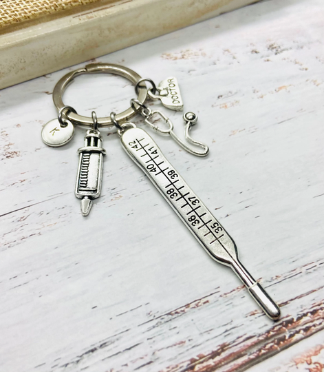 Nurse Keychain, Medical Student Gift, Thermometer, Graduation, Medicine, Doctor Keyring, Nurse, Caregiver, Nursing