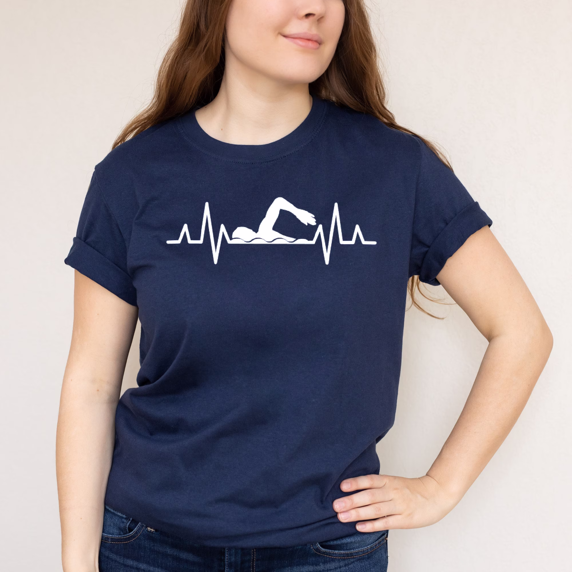 Swimmer Heartbeat T-Shirt, Unisex Organic Cotton Tee, Swimming Gift