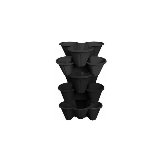 6 x strawberry planter - stacked in trios - garden plants - plastic pot - black