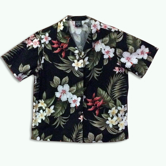 Favant Ladies Hawaiian Shirt, Pure Cotton, Side Vents, As New Size Medium, Black, Tiki