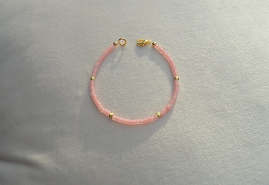 Pink Seed Bead Bracelet, Funky Delicate Women Jewelry, Gold Vermeil Bracelet Bright Accessories, Boho Dainty Trending Now